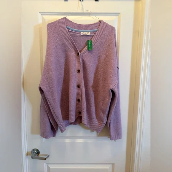 Free People Cool of the Night Cardigan Lilac Spell Melange Oversized XL - Picture 5 of 13